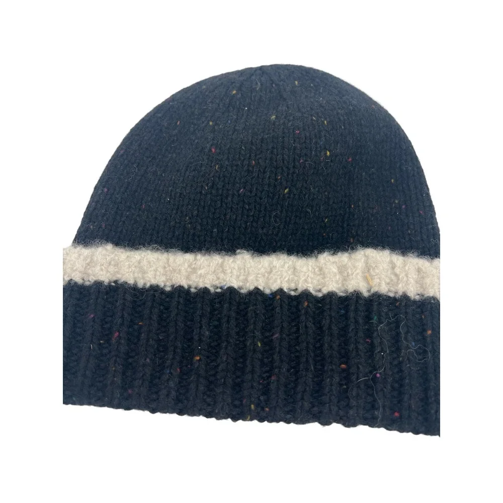 Chanel 2022 Cashmere Silk CC Logo Black Ecru Speckled Beanie Hat